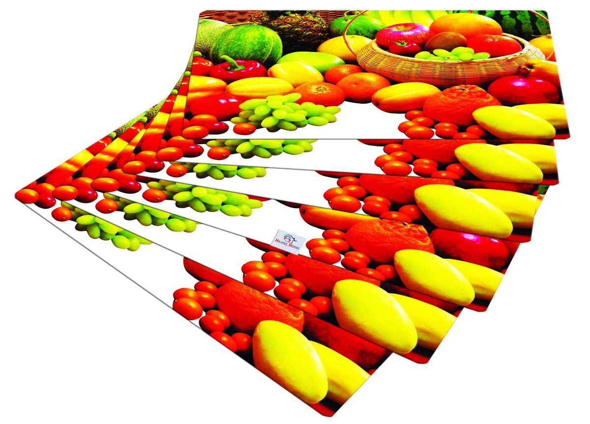 Heart Home Multiuses Fruit Print PVC Table Placemat for Kitchen, Dining Table Set of 6 (Multicolour) 52HH4056