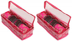 Kuber Industries Exclusive Carry Design Brocade Hardboard 2 Pieces One Rod Bangle Box (Pink) -CTLTC038787