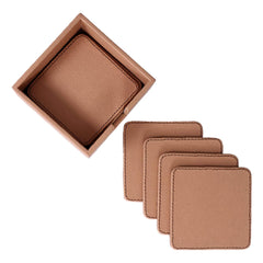 Heart Home Tea Coaster|Soft Leather Heat Insulation Tabletop Coasters|Decorative Holder for Tea, Coffee & Office Desk with Stand Set of 6 (Light Brown)