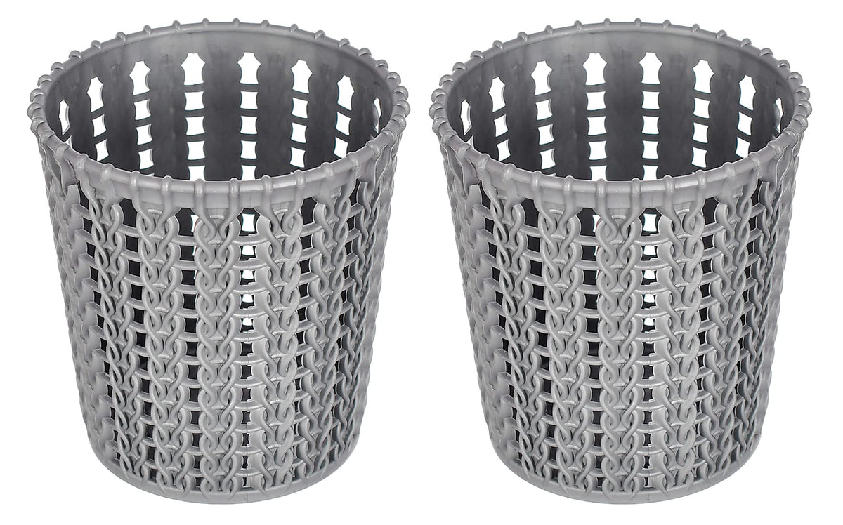 Heart Home Round Shape M 10 Multipurpose Plastic Holder/Organizer for Kitchen, Bathroom, Office, Living Room - Pack of 2 (Grey)-46HH0426