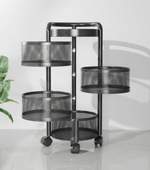 Kuber Industries 4Th Generation Round Rotating Rack|4-Layer Kitchen Trolley with 360 Rotation|Portable Storage Rack for Bathroom, Bedroom (Black)