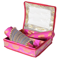 Heart Home Multipurpose Bareque Seamless Design Laminated 2 Rod Bangle Box/Organizer/Case With Tranasparent Top (Pink)-47HH0437