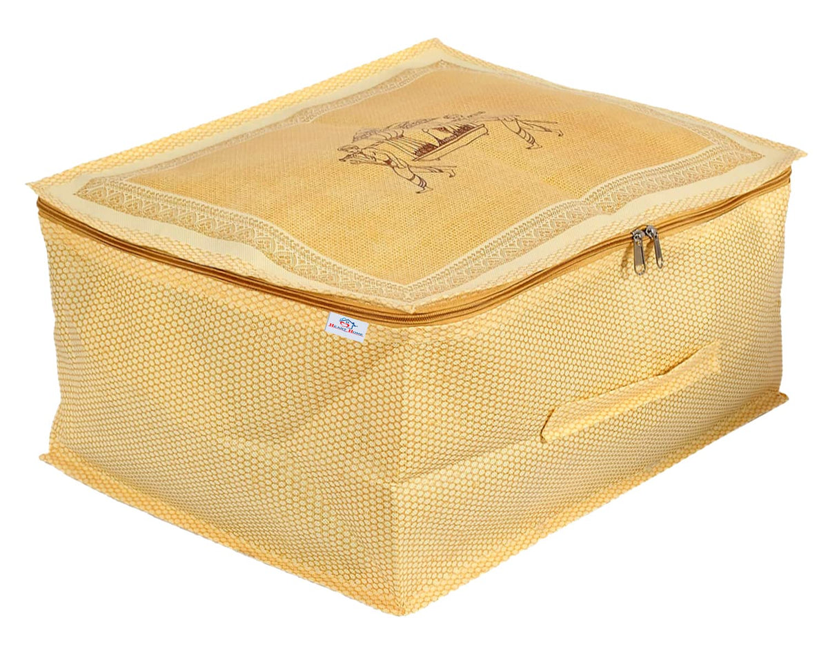 Heart Home Doli Printed Non-woven Foldable Underbed/Storage Bag/Wardrobe Organizer (Gold) 54HH4294.