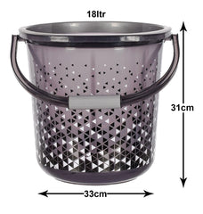 Kuber Industries Multiuses Tinted Print Plastic Bucket with Handle, 18 Litre (Black)-46KM0333,Standard