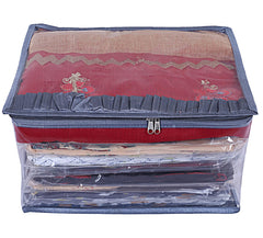 Heart Home Satin Water Resistant & Foldable Saree Cover|Clothes Organizer for Home & Travel Top Transparent With Zipper,17 x 5 Inch,Pack of 2 (Gray)