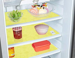 Kuber Industries 3 Piece Self Lining Design PVC Fridge Mat Set - 18"x12", Yellow