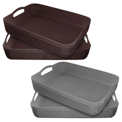 Heart Home Q-4 Designer Plastic Storage Basket For Store Fruits, Vegetables, Magazines, Cosmetics, Stationary Pack of 4 (Grey & Brown)-50HH01606
