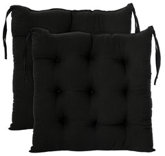 Kuber Industries Chair Pad|Chair Cushion Pad|Chair Cushion with Ties, Pack of 2 (Black)