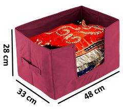 Kuber Industries Large Capacity Space Saver Closet, Stackable and Foldable Saree, Clothes Storage Bag, Non-Woven Rectangle Cloth Saree Stacker Wardrobe Organizer (Maroon) CTKTC034577