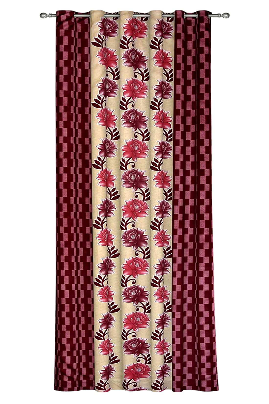 Kuber Industries Flower Printed 7 Feet Privacy Protection Door Curtain Patio Door Curtain with 8 Eyelet (Pink)
