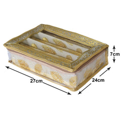Heart Home Multipurpose Feather Design Laminated 3 Rod Bangle Box/Organizer/Case With Tranasparent Top (Gold)-47HH0177