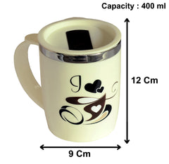 Kuber Industries Double Wall Vacuum Insulated Food Grade BPA Free Plastic Coffee Mug with Lid, Pack of 2 (Grey & Cream)