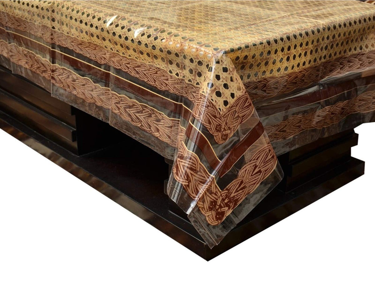 Kuber Industries PVC Flower Design 4 Seater Center Table Cover (Brown)