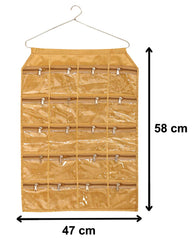Kuber Industries Satin Jewellery Organizer With 20 Zipper Pockets With Hanger, Gold (F_26_KUBMART016961)