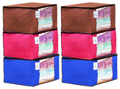 Kuber Industries 6 Piece Non Woven Fabric Saree Cover Set with Transparent Window, Extra Large, Pink,Royal Blue,Dark Brown-CTKTC23748