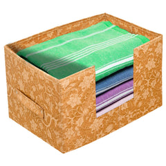 Heart Home Metallic Flower Printed Multiuses Non-Woven Closet Organizer, Storage Bin, Shelf Storage Oragnizer With Handle- Pack of 4 (Brown)-HS43HEARTH26403