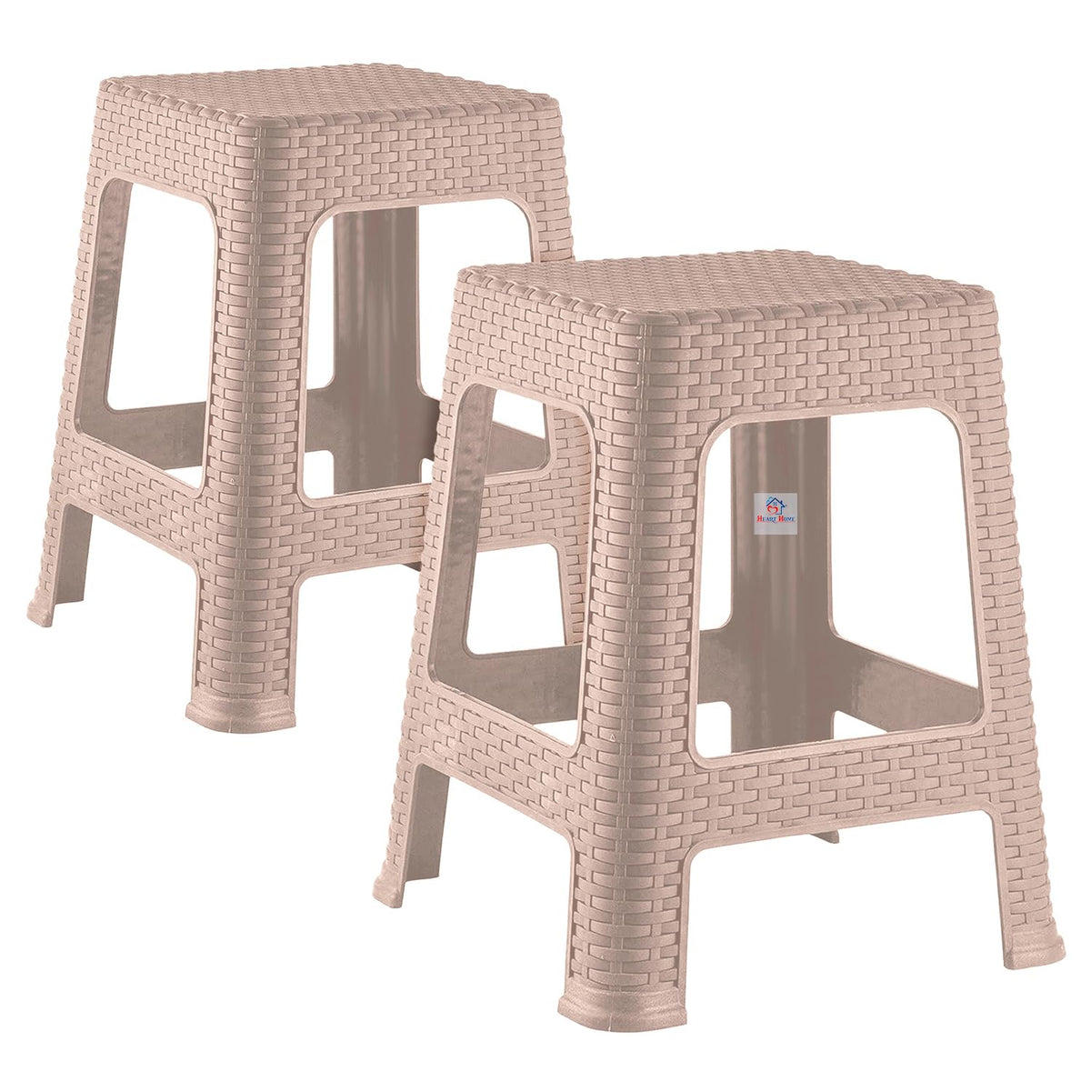 Heart Home Sitting Stool | Stool for Indoor Or Outdoor | Plastic Sitting Stool | Stool for Balcony | Stool for office | Stool for Home & Garden | Optima Big | Pack of 2 | Beige