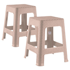 Heart Home Sitting Stool | Stool for Indoor Or Outdoor | Plastic Sitting Stool | Stool for Balcony | Stool for office | Stool for Home & Garden | Optima Big | Pack of 2 | Beige