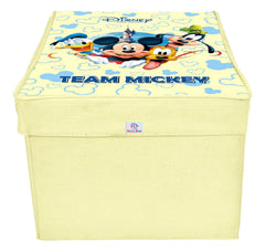 Heart Home Non-Woven Mickey & Friend Print Flodable Storage Box/Wardrobe Organizer With Lid For Home Decor (Cream) 54HH4230.