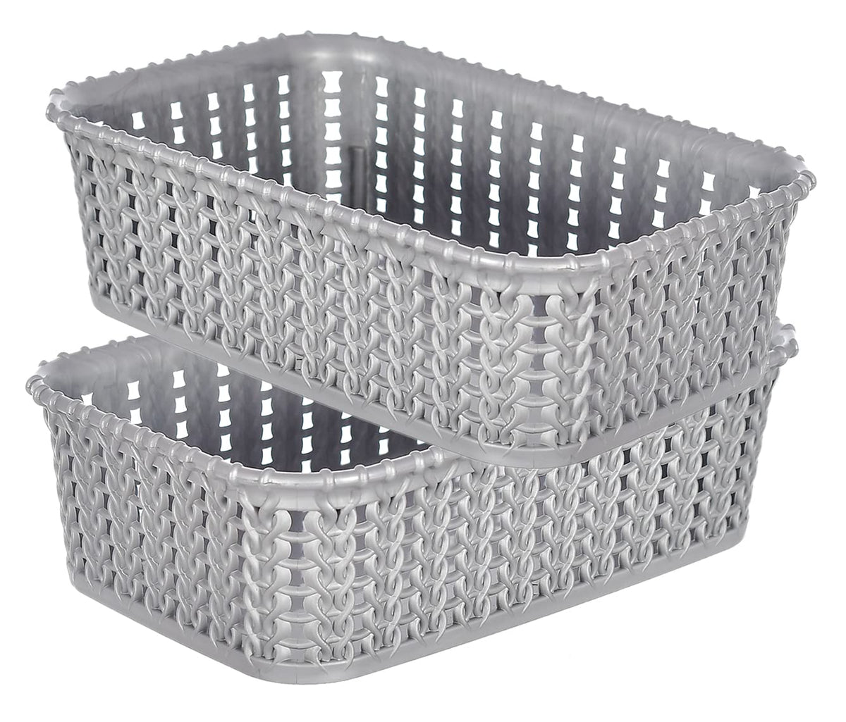 Heart Home Multiuses Small M 15 Plastic Tray/Basket/Organizer Without Lid- Pack of 2 (Grey) -46KHH0119, Standard