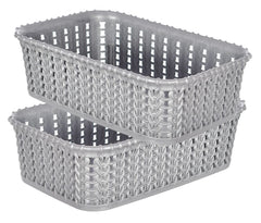 Heart Home Multiuses Small M 15 Plastic Tray/Basket/Organizer Without Lid- Pack of 2 (Grey) -46KHH0119, Standard