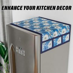 Kuber Industries Fridge Top Cover & Handle Cover Set | Fridge Top & Handle Cover Set | Refrigerator Cover & Handle Cover Combo Set | Sunflower Fridge & Handle Cover | Blue