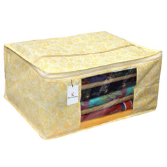 Kuber Industries Leaf Design 6 Piece Non Woven Fabric Saree Cover Set with Transparent Window, Extra Large, Gold-CTKTC031921