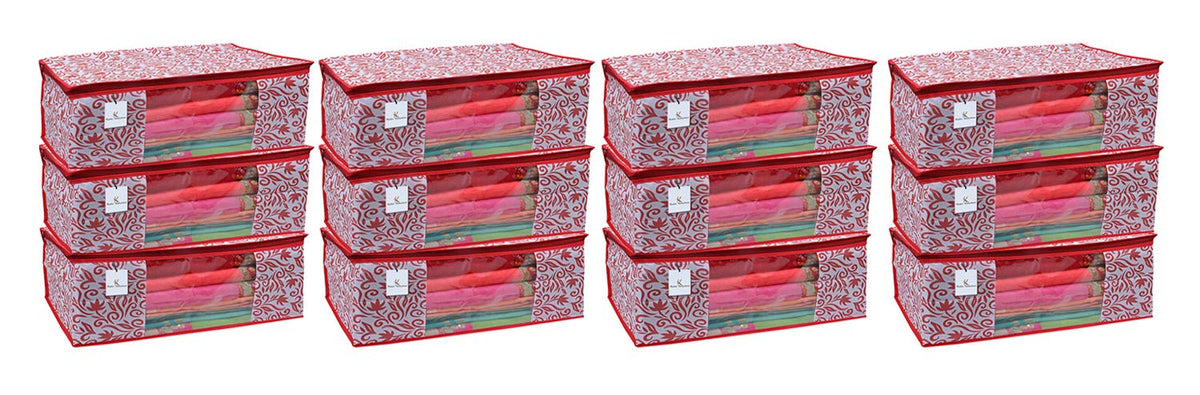 Kuber Industries 12 Piece Non Woven Saree Cover Set, Red,7 Inches Height -CTKTC6388