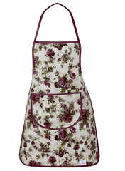 Heart Home Flower Printed Jute Bib Apron with 1 Large Pocket (Brown)-HS_38_HEARTH21207