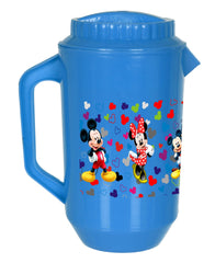 Heart Home Multiuses Mickey & Friends Print Leak Proof Unbreakable Plastic Water Jug with Lid for Water, Juice, Milk 2 Liter Pack of 2 (Blue)