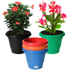 Heart Home Solid 2 Layered Plastic Flower Pot|Gamla|Flower Pots for Garden Nursery,Home Décor,6"x5",Pack of 5 (Multicolor)