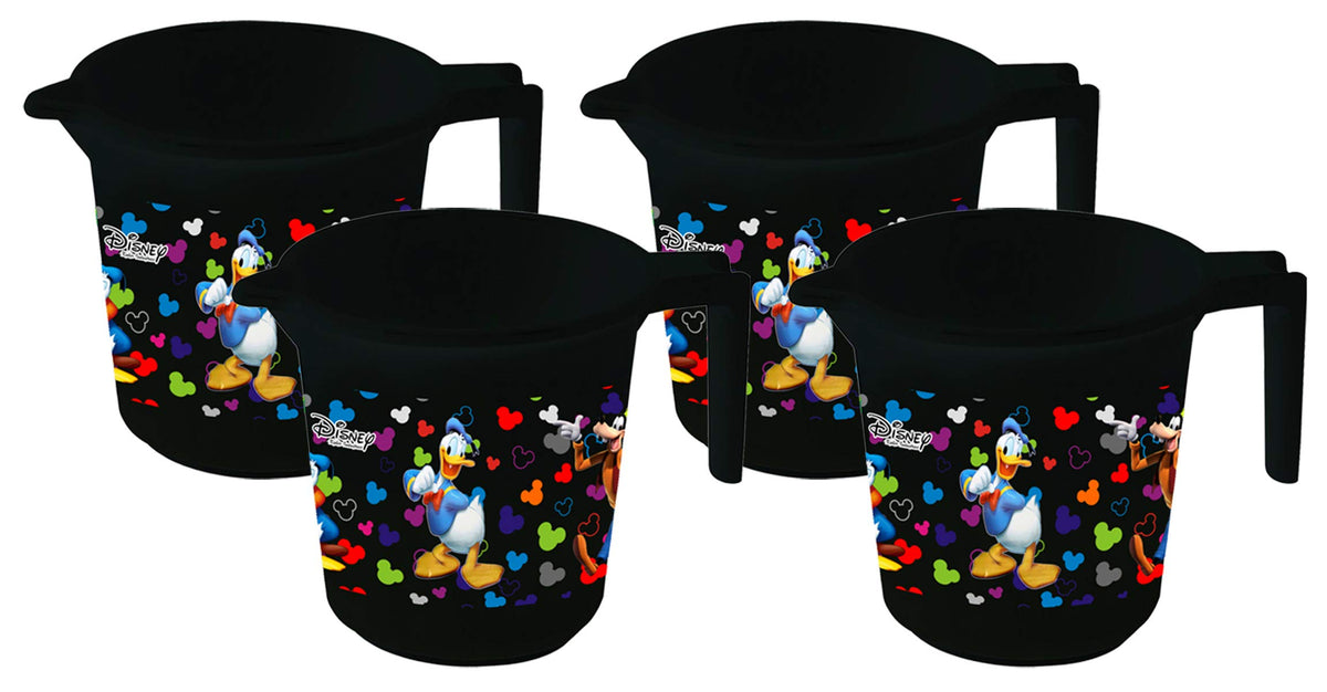 Kuber Industries Disney Team Mickey Print Plastic Bathing Mugs for Bathroom Bath Accessory, 500 ML (Set of 4,Black) -HS_35_KUBMARTS17116