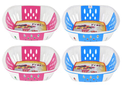 Heart Home Large Plastic Fruit, vegetable Storage Basket- Pack of 4 (Pink & Blue)-HS42KUBMART25415