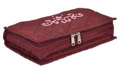 Kuber Industries Embroidery Design 2 Pieces Satin Jewellery Pouch Cum Makeup Kit (Maroon)- KUBMART02516