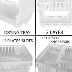 Heart Home Dish Rack | Plastic Dish Rack with Drainer | Drying Basket with Tray | Kitchen Drying Rack with Tray | Bartan Stand for Kitchen | Bartan Jali Rack | White