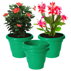 Kuber Industries Solid 2 Layered Plastic Flower Pot|Gamla for Home Decor,Nursery,Balcony,Garden,6"x5",Pack of 4 (Green)