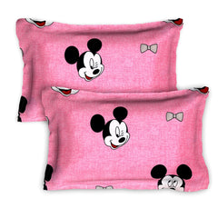 Kuber Industries Glace Cotton Disney Mickey Mouse Face Printed Double Bedsheet with 2 Pillow Covers,90x100,(Pink)