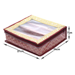 Kuber Industries Multipurpose Tribal Design Laminated 3 Rod Bangle Box/Organizer/Case With Tranasparent Top (Maroon)-47KM0513