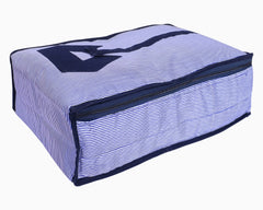 Kuber Industries Lining Print Cotton Shirt Cover/Clothing Organizer/Wardrobe Organizer With Window For Home, Traveling Pack of 3 (Blue)