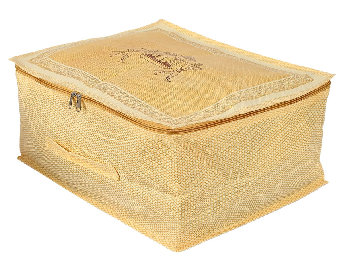 Kuber Industries Doli Printed Non-woven Underbed, Strorage Organizer With Transparent Window (Gold)-50KM01808