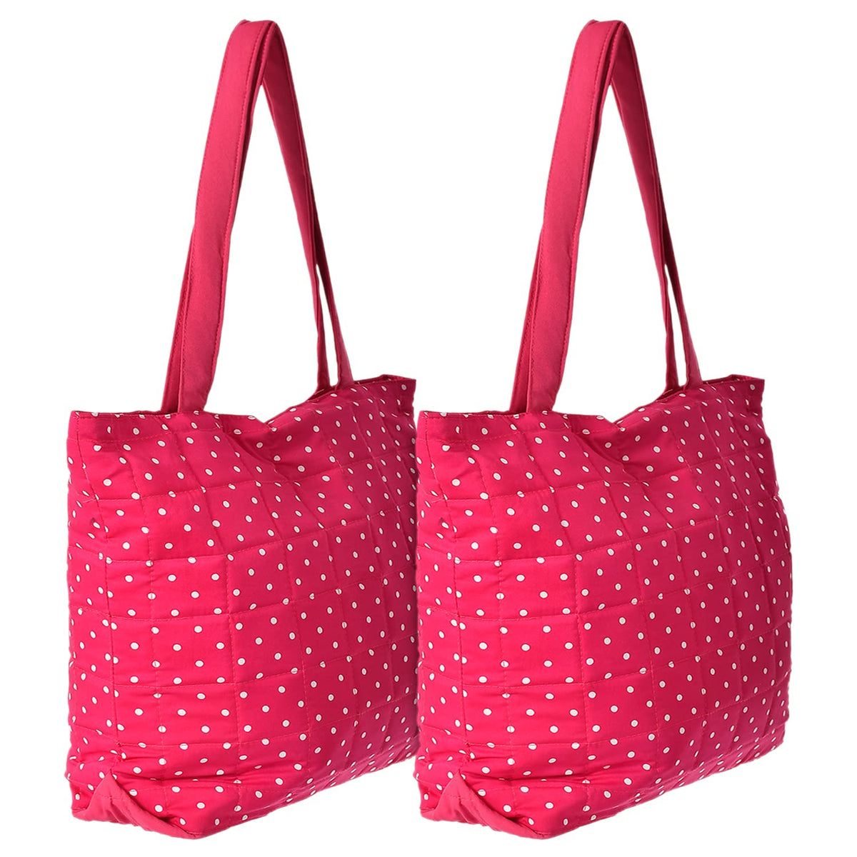 Heart Home Dot Printed Cotton Handbag for College, Travel, Grocery, Shopping, Book Bag, Lunch with Carrying Handle- Pack of 2 (Pink)-50HH01170