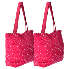 Heart Home Dot Printed Cotton Handbag for College, Travel, Grocery, Shopping, Book Bag, Lunch with Carrying Handle- Pack of 2 (Pink)-50HH01170