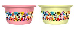Kuber Industries Disney Mickey Minnie Print 2 Pieces Unbreakable Plastic Multipurpose Bath Tub/Washing Tub 25 Ltr (Pink & Cream) -HS_35_KUBMART17902 (HS_35_KUBMART017902)