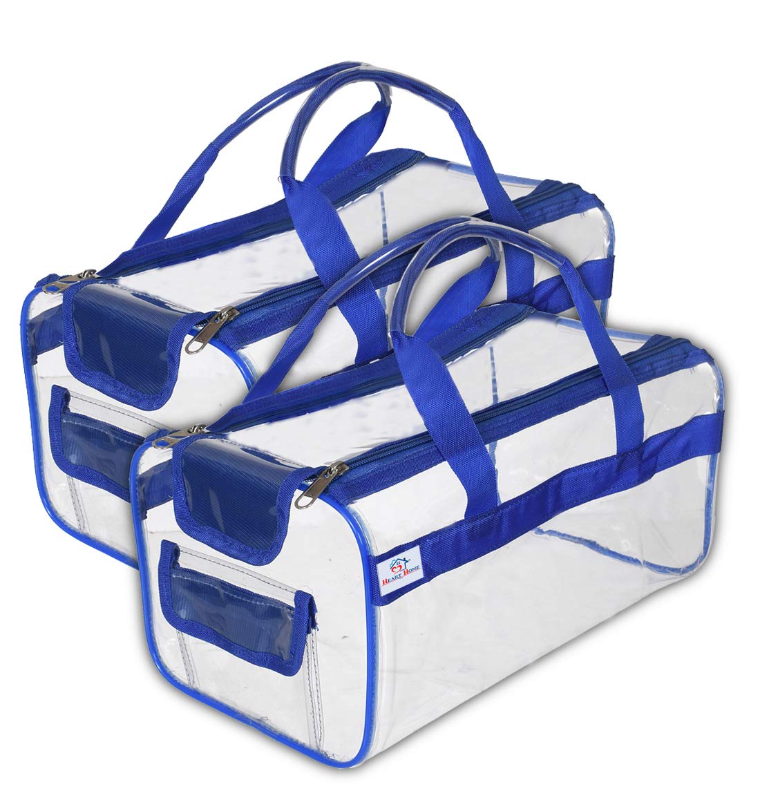 Heart Home Small Size 2 Crystal Clear Plastic Cosmetic Bags Travel PVC Vinyl Toiletry Bag, Zipper Large Transparent Waterproof Make-Up Case Organizer Bag (Blue) (F_26_HEARTH017014)