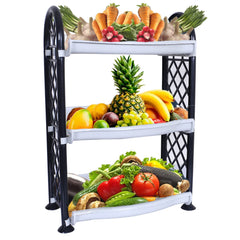 Heart Home Organising Rack|Unbreakable Plastic 3 Shelves Kitchen Storage Stand|Durable Wall Mounted Jar Kitchen Utensils Organizer (Gray)