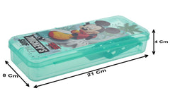 Heart Home Micky Mouse Printed Tranasparent Plastic Pencil Box for Kids, Pack of 2 (Green)