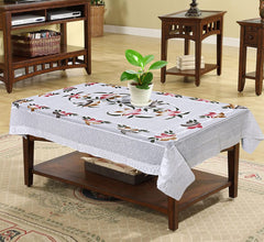 Kuber Industries Flower Printed Cotton 4 Seater Center Table Cover,40"x60" (White)-44KM055