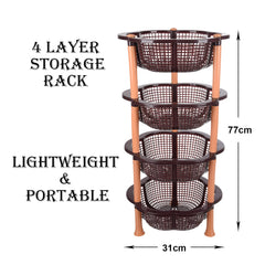 Kuber Industries Storage Basket | Plastic 4 Layer Kitchen Storage Basket | Storage Rack for Kitchen | Multi-Layer Vegetable Rack | Desire Floor-Standing Rack | Brown