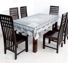 Kuber Industries Floral Design Croshia Cotton 6 Seater Dining Table Cover 60"x90"(White) - CTKTC045668