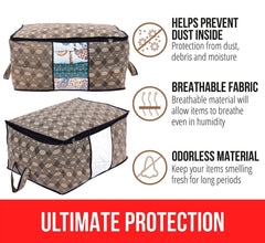 Heart Home Non-Woven Honeycomb Design Underbed|Blanket Cover With Transparent Window, Zippered & Handle, Pack of 3 (Cream)